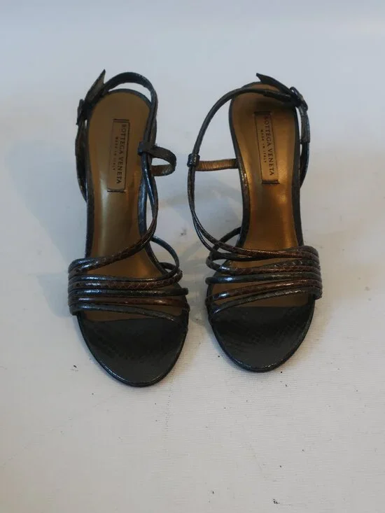 Women Bottega Veneta Black Brown Strappy Leather Stiletto Heel Sandals 36 US/6 - Picture 5 of 16